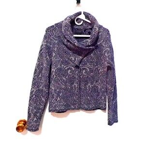 Mary Size Medium Black & Gray Sweater Cardigan Made in Italy Flower Design